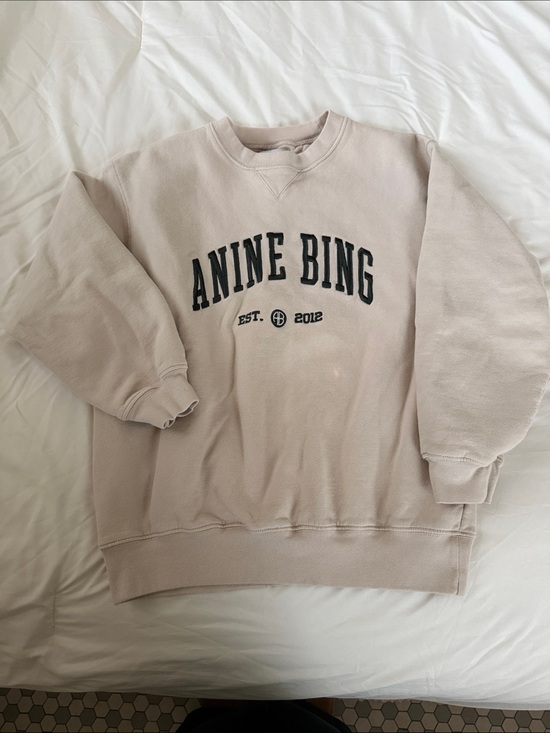 Anine Bing Tops - Anine Bing Light Beige Logo Crewneck Sweatshirt